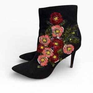 Thalia Sodi Rylie 2 Floral Embroidered Black Ankle Boots
